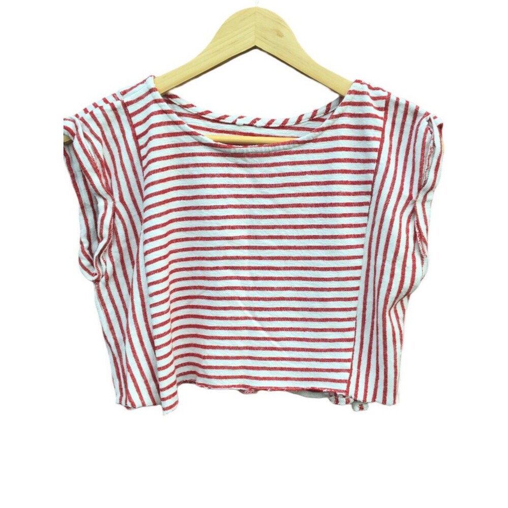 Cropped Cut Off Top Medium Red White Striped Americana Coastal Chic Nautical